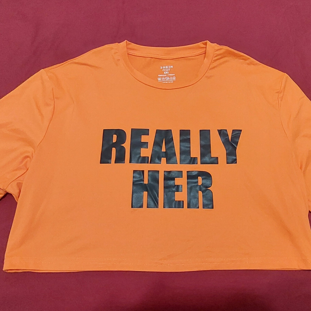 SHEIN Orange Graphic Crop Top